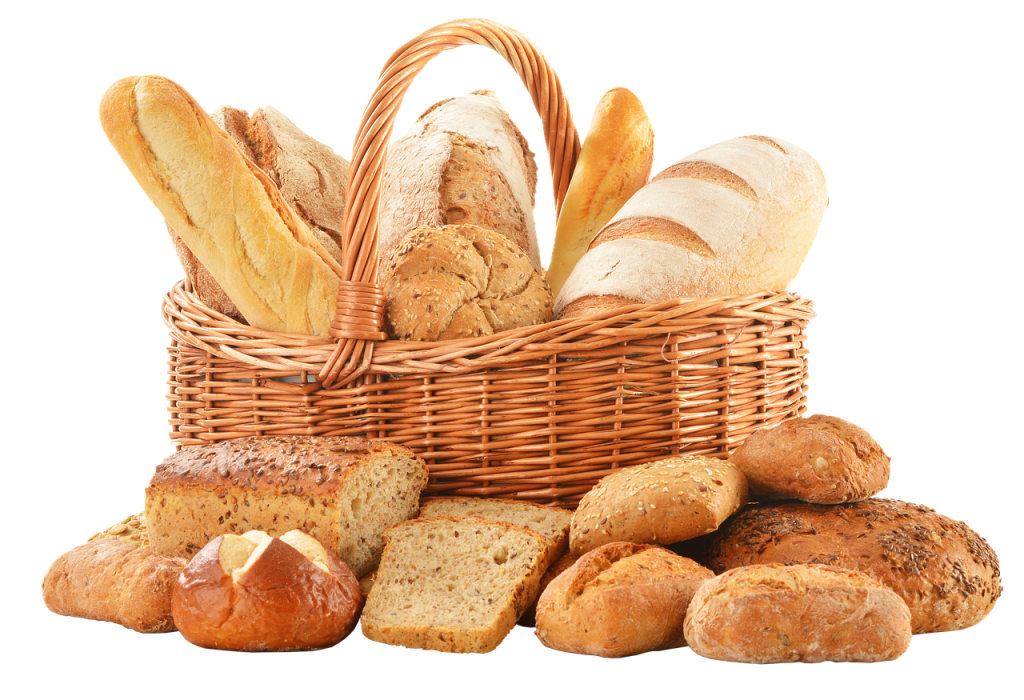 A basket of bread in the traditional German breakfast