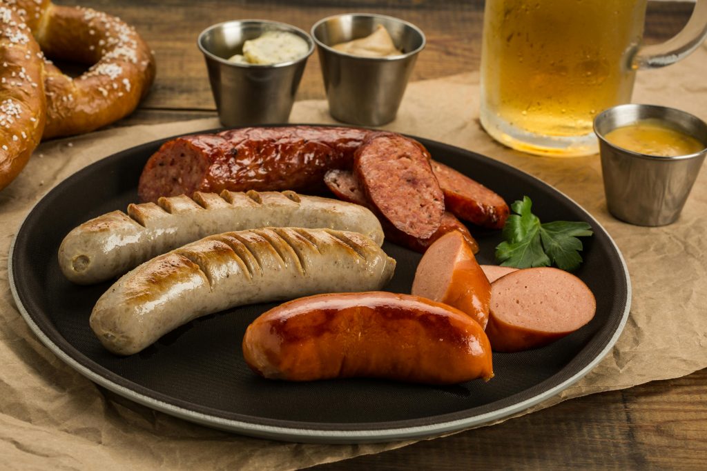 The world wide famous German sausages in the traditional german breakfast
