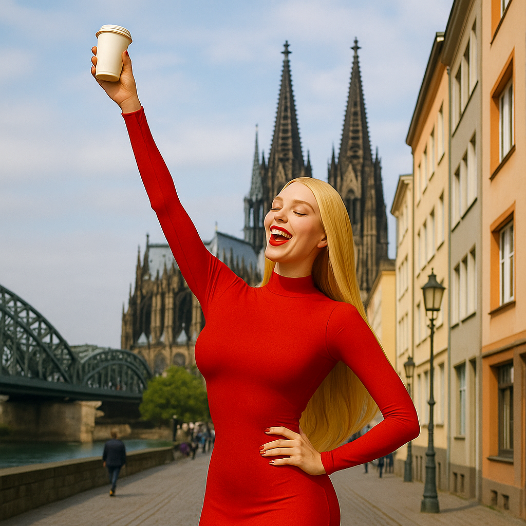 Featured image of the HelloGerman's song "Cappuccino in Köln"