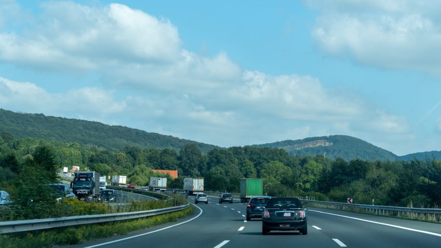 Scenic view of the autobahn reflecting the German speed limit on highways